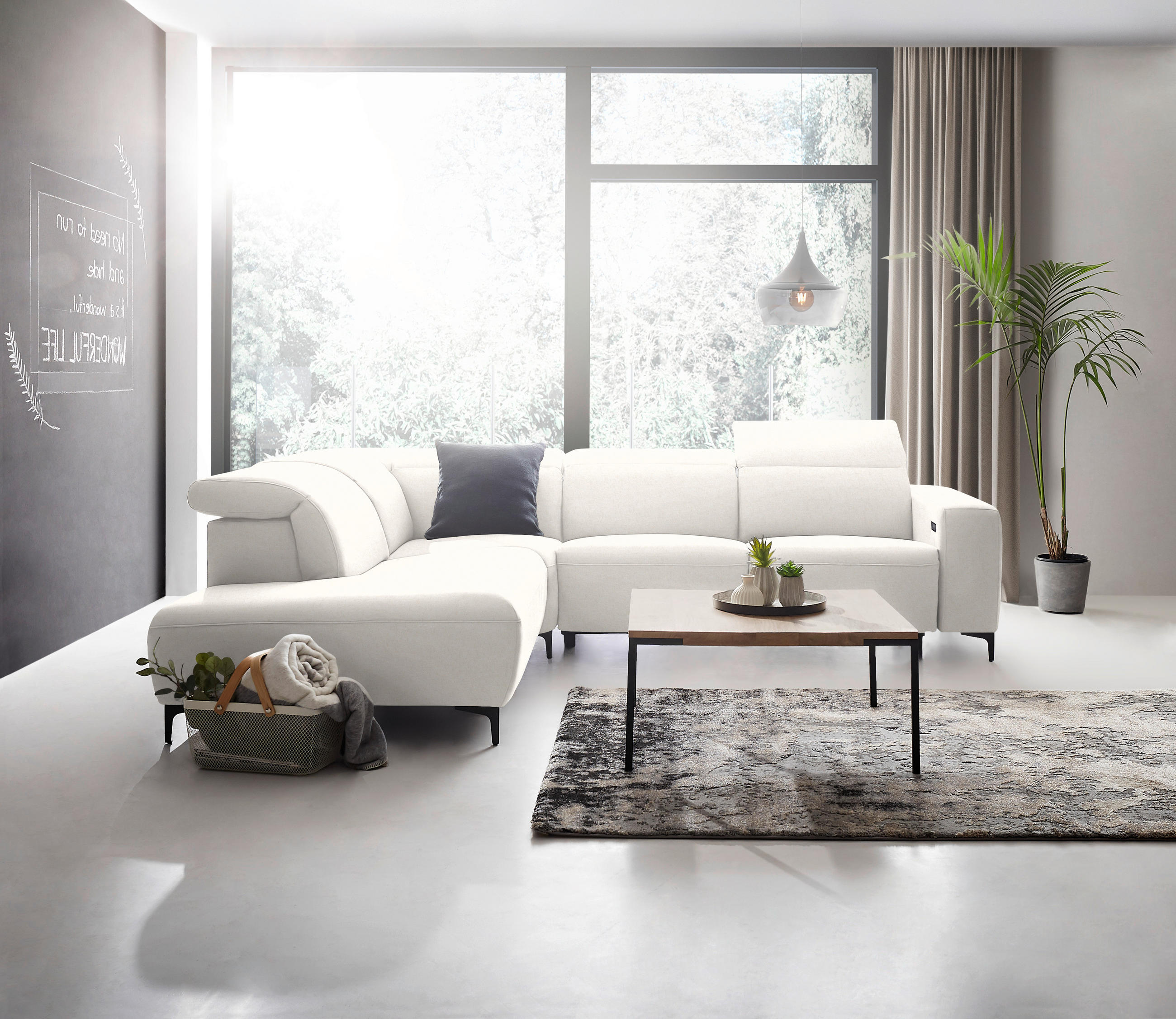 ECKSOFA Beige Flachgewebe  - Beige/Schwarz, Design, Textil/Metall (238/290cm) - Pure Home Lifestyle