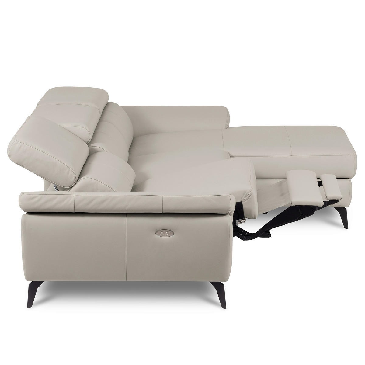 ECKSOFA SONO in Lederlook Echtleder Platinfarben Armteilverstellung, Kopfteilverstellung  252/179 cm  - Platinfarben/Schwarz, Design, Leder/Textil (252/179cm) - Livetastic