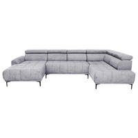 WOHNLANDSCHAFT Hellgrau Velours  - Hellgrau/Schwarz, Design, Textil/Metall (172/340/191cm) - Stylife