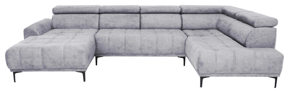 WOHNLANDSCHAFT Hellgrau Velours  - Hellgrau/Schwarz, Design, Textil/Metall (172/340/191cm) - Stylife