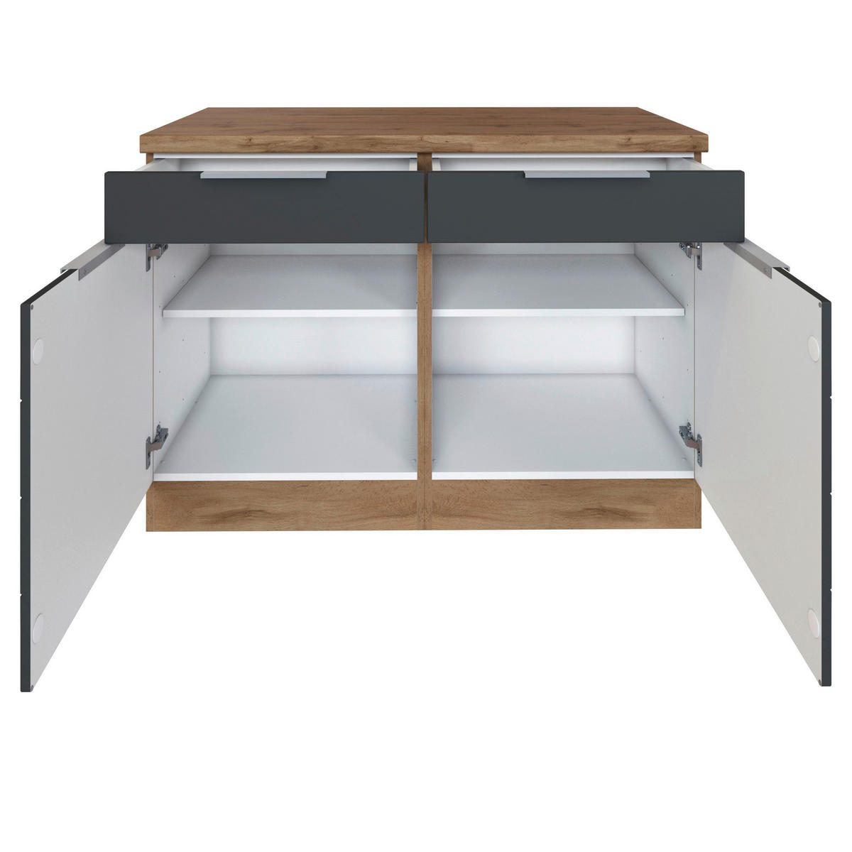 KÜCHENUNTERSCHRANK 120/86/60 cm  in Grau, Eiche Wotan  - Eiche Wotan/Grau, Design, Holzwerkstoff/Metall (120/86/60cm) - Held