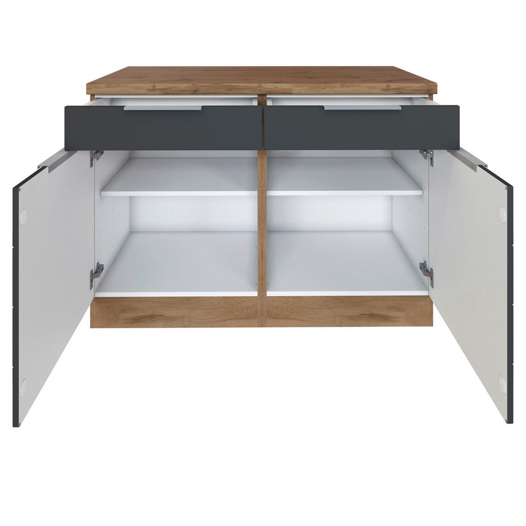 Thumbnail - Held Küchenunterschrank, Grau, Eiche Wotan, Metall, 2 Fächer, 2 Schubladen, 120x86x60 cm, Küchen, Küchenmöbel, Küchensch...