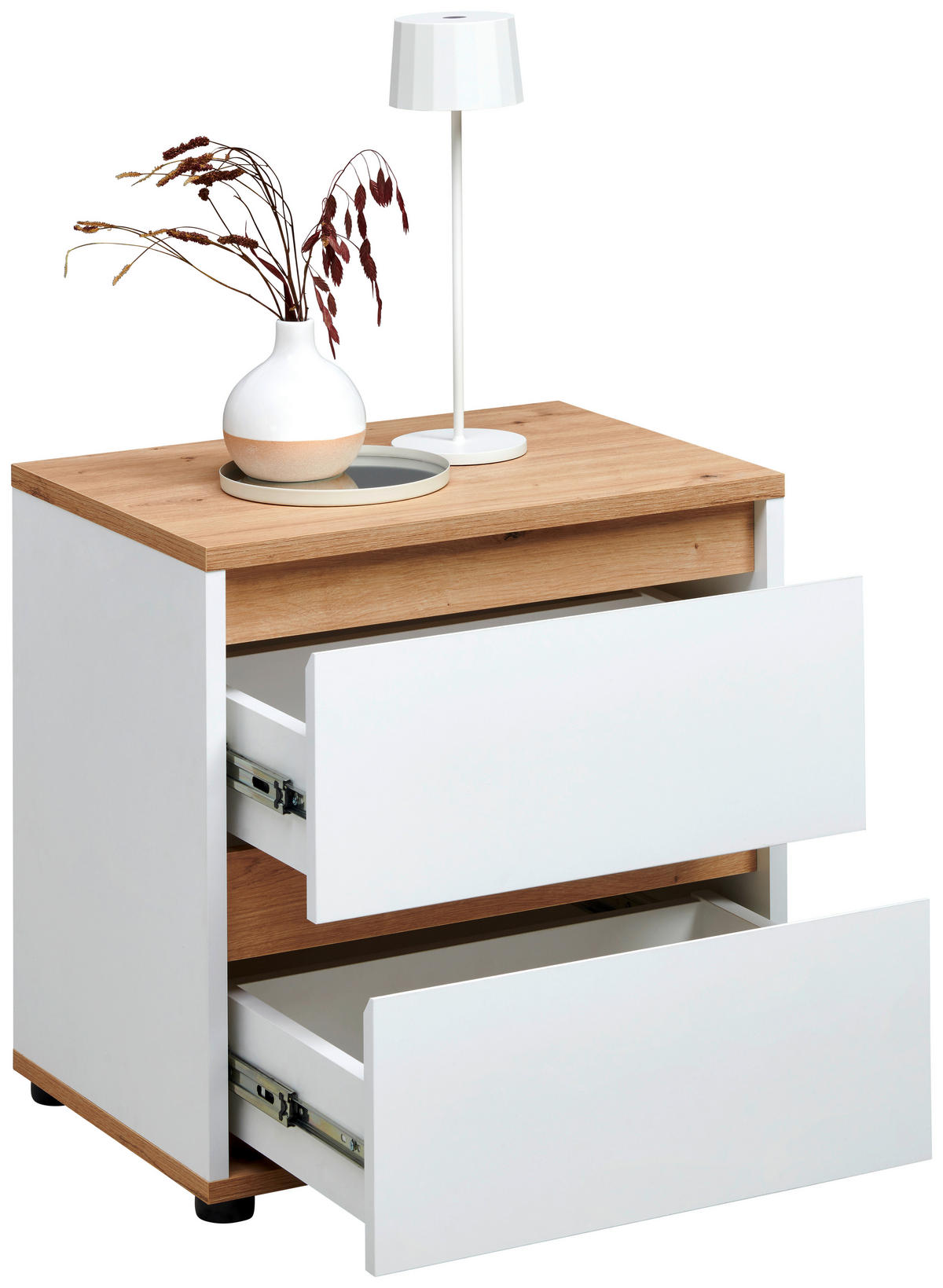 NOČNA OMARICA, bela, hrast artisan  - bela/hrast artisan, Moderno, leseni material (50/50/38cm) - Carryhome