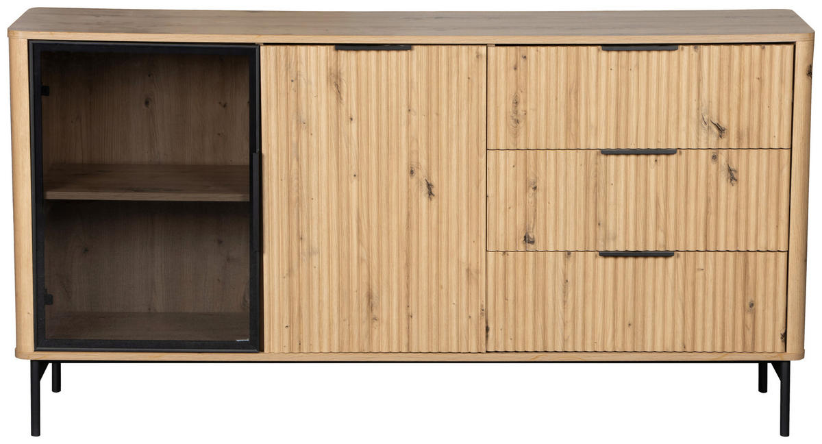 SIDEBOARD  in 159/82/40 cm  - Schwarz/Eiche Artisan, Design, Glas/Holzwerkstoff (159/82/40cm) - MID.YOU