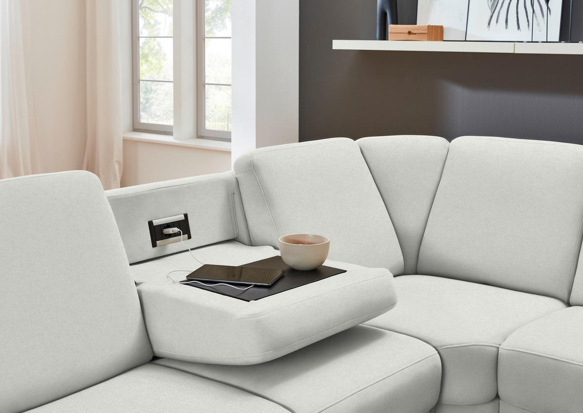 ECKSOFA Flachgewebe Silberfarben  - Silberfarben/Schwarz, Konventionell, Textil/Metall (287/269cm) - Beldomo System