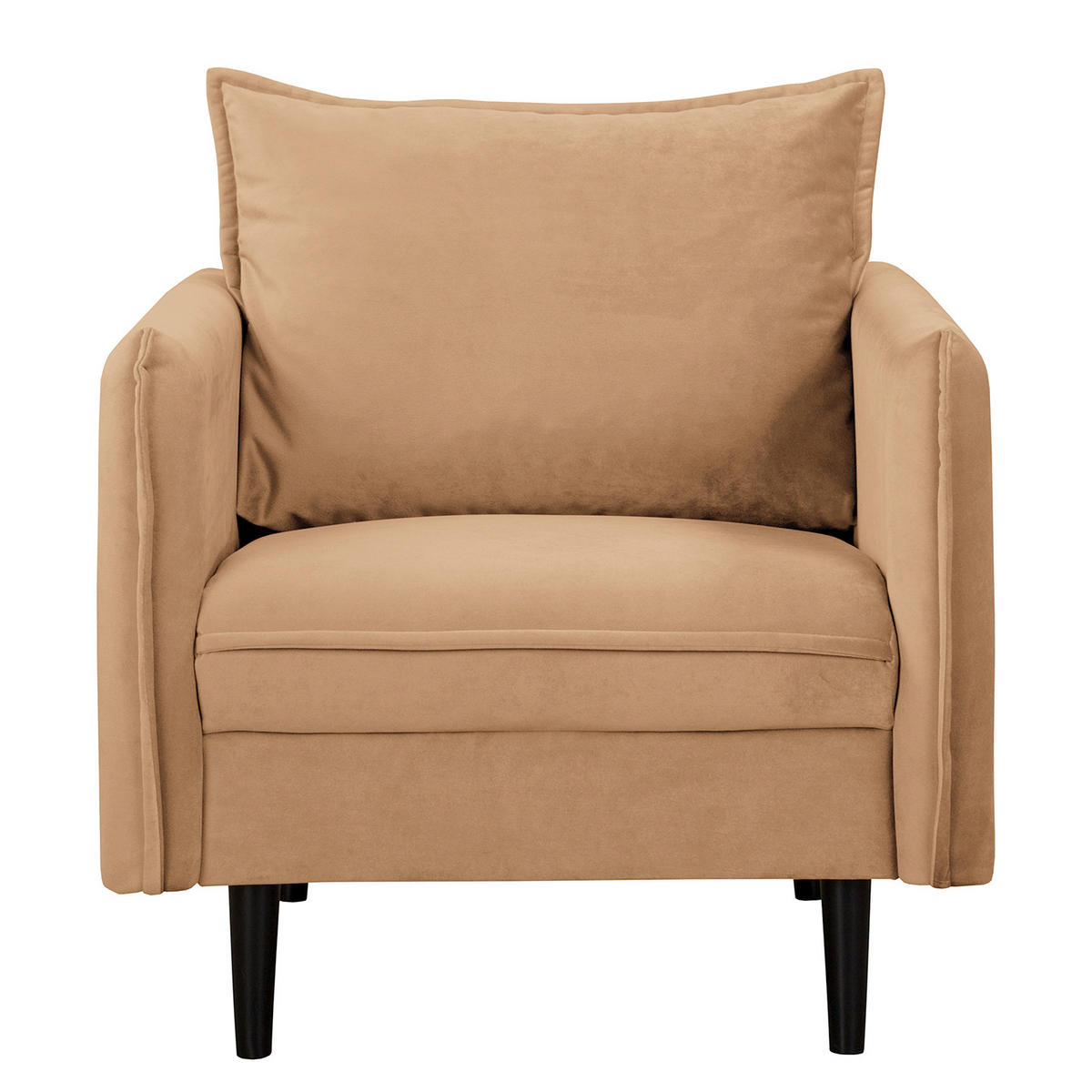 SESSEL in Samt Hellbraun  - Hellbraun/Schwarz, Design, Holz/Textil (74/86/100cm) - P & B
