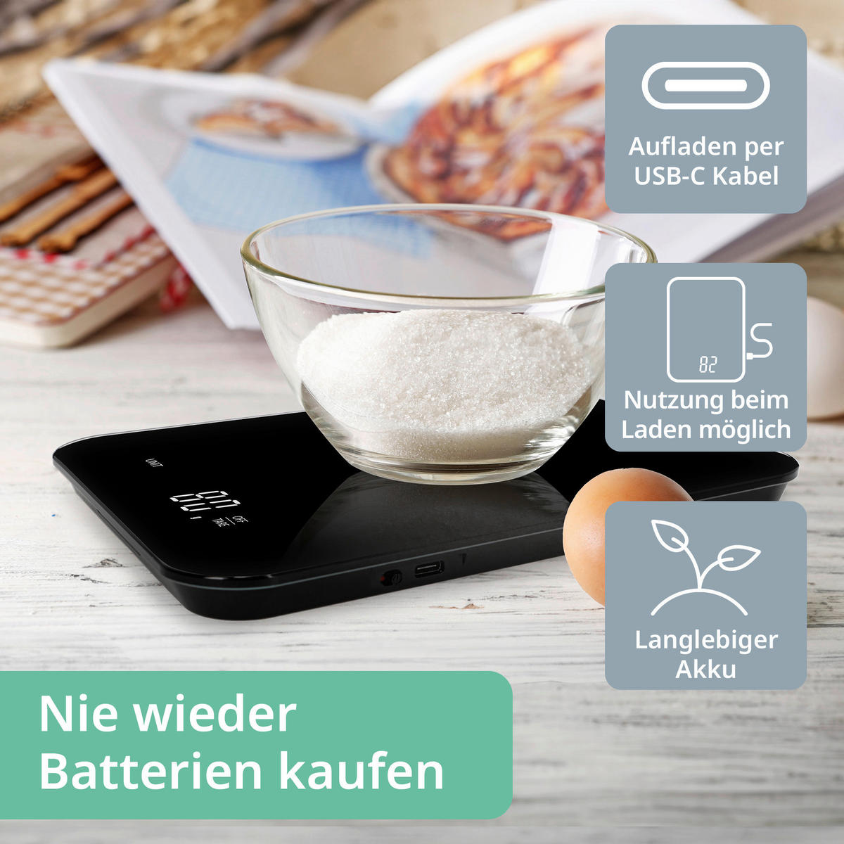 ELEKTRISCHE KÜCHENWAAGE - Schwarz, Basics, Glas (17/23/1.8cm) - ADE