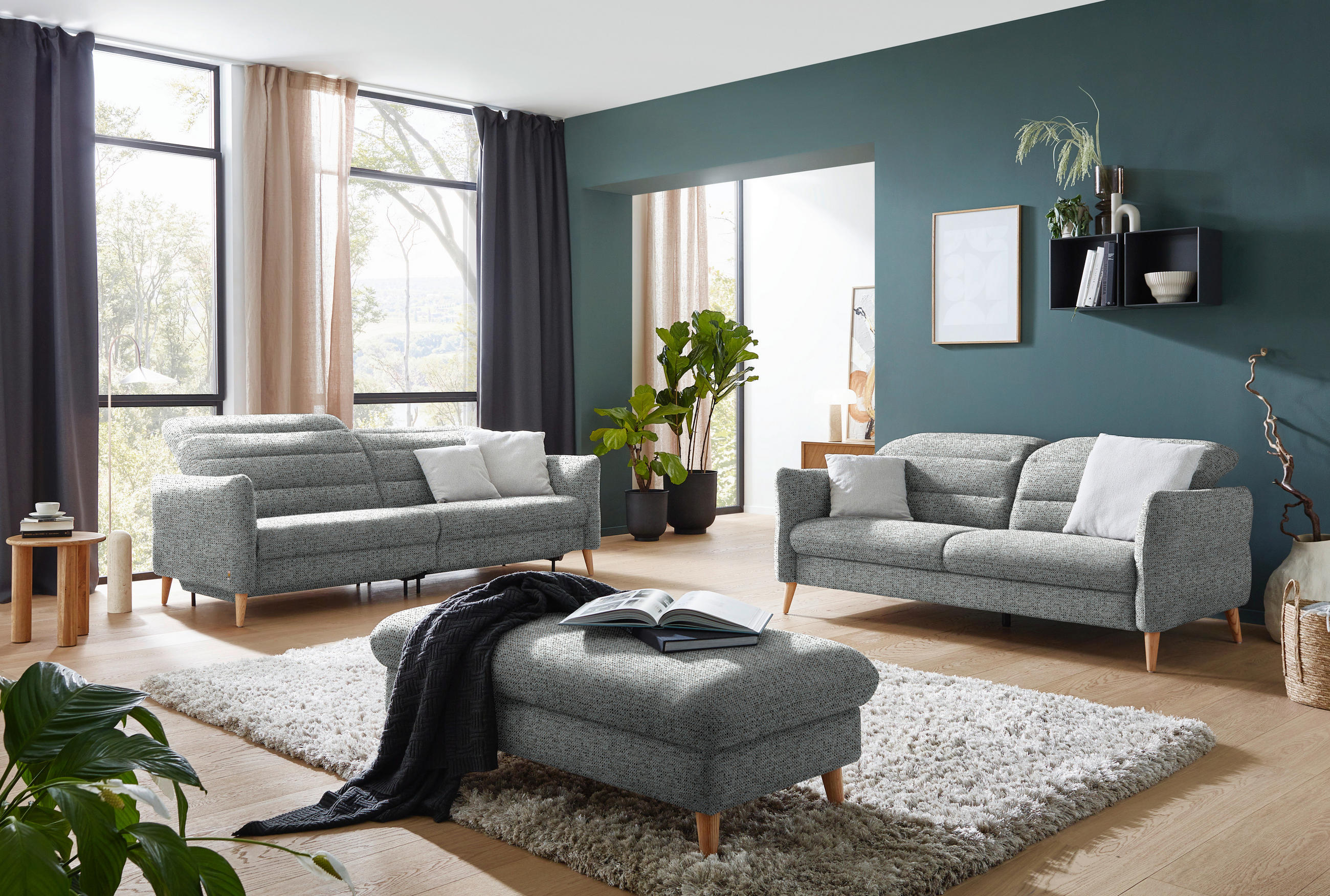 2-SITZER-SOFA in Webstoff Pastellblau  - Eiche Bianco/Pastellblau, Design, Holz/Textil (234-262/85-106/98-112cm) - Dieter Knoll