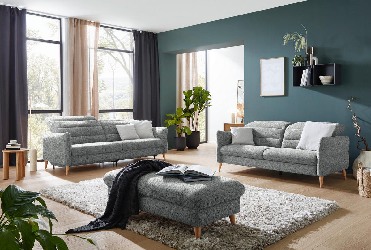 2-SITZER-SOFA in Webstoff Pastellblau  - Eiche Bianco/Pastellblau, Design, Holz/Textil (192-220/85-106/98-112cm) - Dieter Knoll
