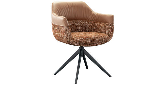 ARMLEHNSTUHL  Sitzfläche 360° drehbar Webstoff, Mikrofaser  - Cognac/Schwarz, Design, Textil/Metall (62/83/60cm) - Novel