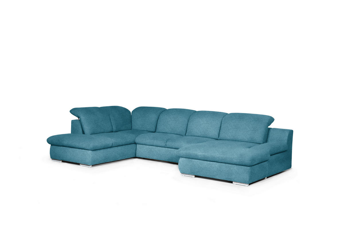 WOHNLANDSCHAFT in Chenille Blau  - Chromfarben/Blau, Design, Textil/Metall (212/353/165cm) - Livetastic