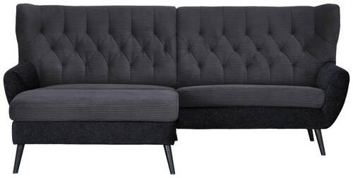 ECKSOFA in Cord Anthrazit  - Anthrazit/Schwarz, Design, Holz/Textil (165/237cm) - Stylife