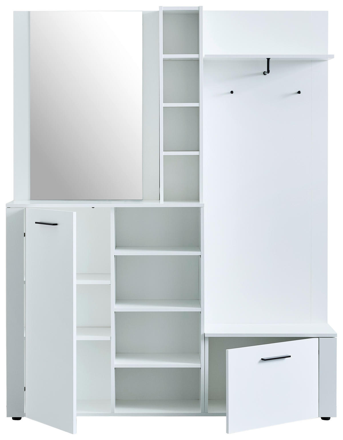 GARDEROBE 4-teilig  in 150/190/32 cm  - Weiß, Design, Glas/Holzwerkstoff (150/190/32cm) - MID.YOU