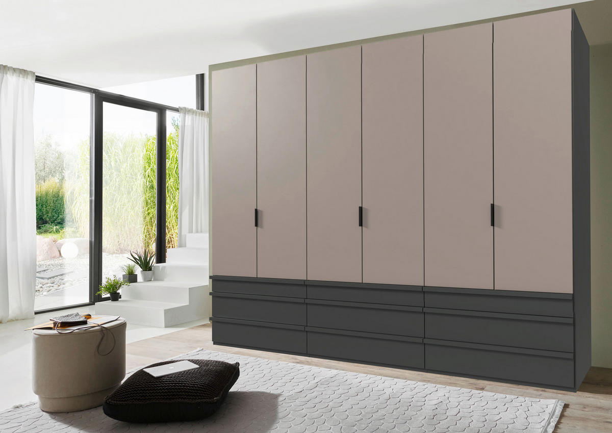 FALTTÜRENSCHRANK 300/236/58 cm 6-türig Graphitfarben, Grau, Sahara  - Schwarz/Graphitfarben, Design, Holzwerkstoff (300/236/58cm) - Boxxx