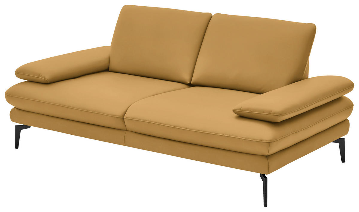 2,5-SITZER in Echtleder Gelb  - Gelb/Schwarz, Design, Leder/Metall (196/86/104cm) - Dieter Knoll