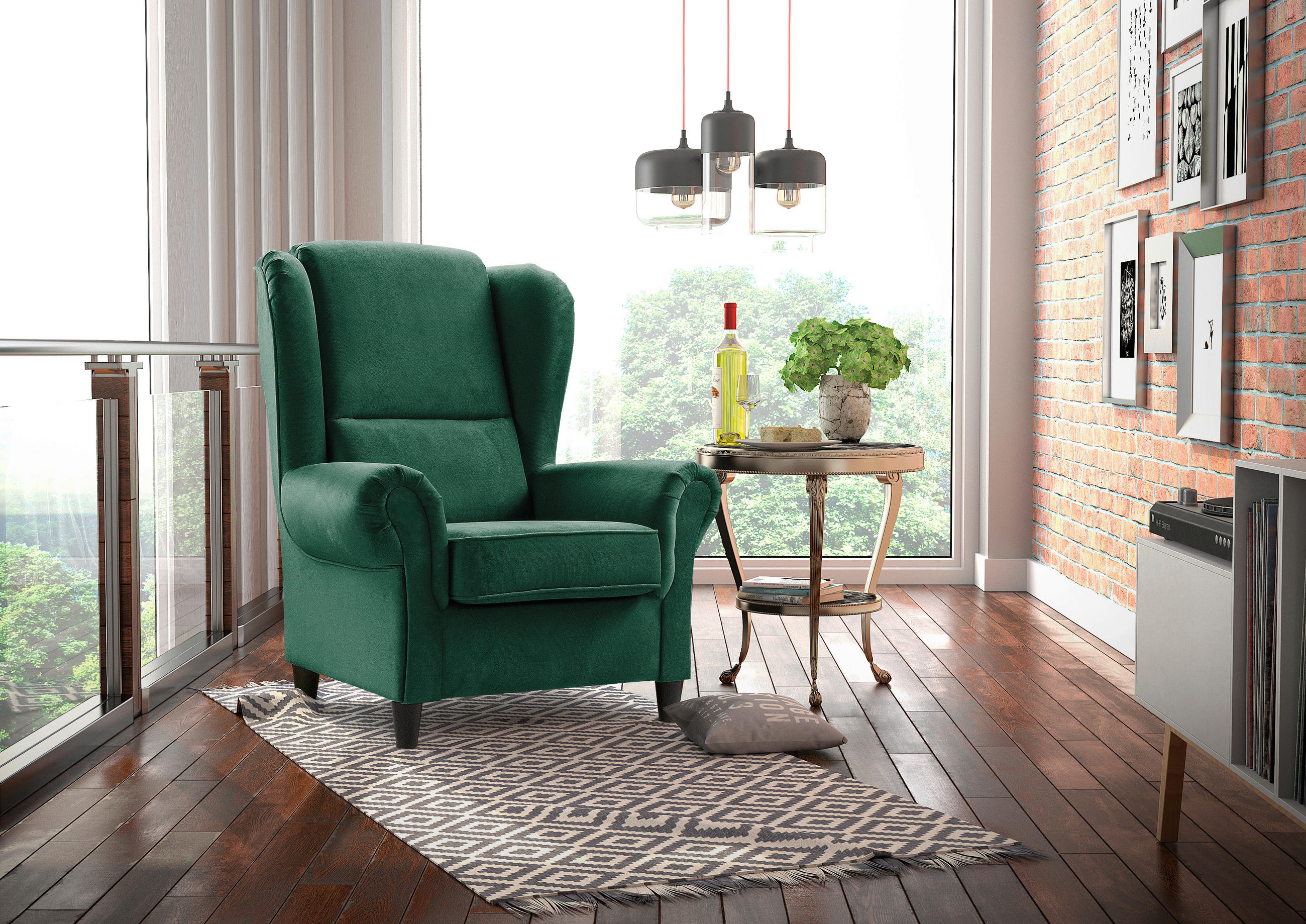 Thumbnail - Mid.you Ohrensessel, Grün, Textil, 94x112x92 cm, Made in EU, Wohnzimmer, Sessel, Ohrensessel