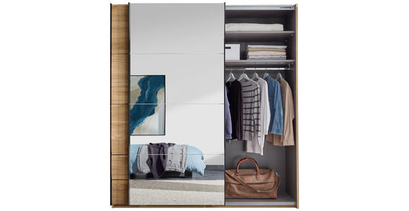 SCHWEBETÜRENSCHRANK 215/225,5/60,5 cm 2-türig Eichefarben  - Eichefarben/Schwarz, MODERN, Glas/Holzwerkstoff (215/225,5/60,5cm) - Xora