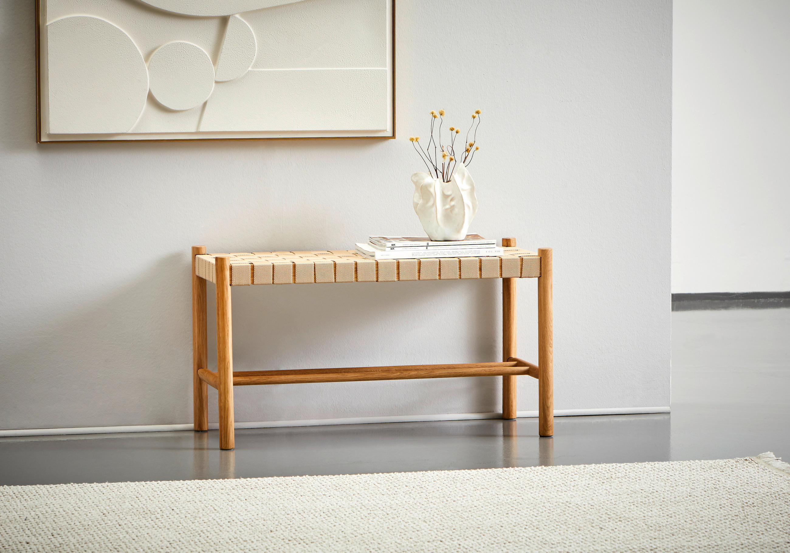SITZBANK 81/45/35 cm Textilgeflecht Naturfarben Eiche massiv  - Naturfarben, KONVENTIONELL, Holz/Textil (81/45/35cm) - MID.YOU