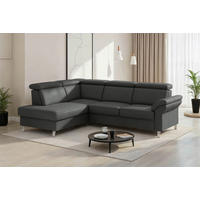 ECKSOFA 194/245 cm ARNGAST E in Echtleder Anthrazit Kopfteilverstellung  194/245 cm  - Chromfarben/Anthrazit, Basics, Leder/Textil (194/245cm) - Sit & More