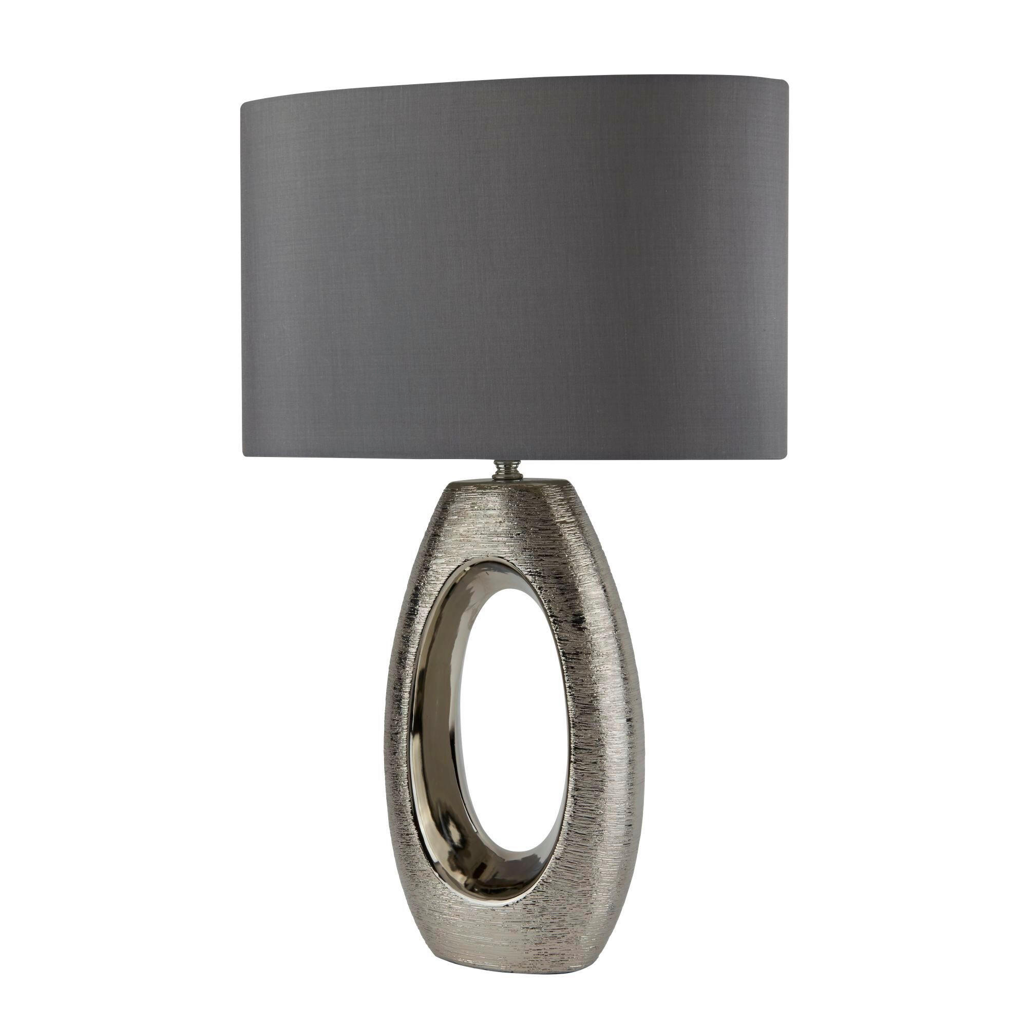STOLNÍ LAMPA, E27, 40/20/61 cm - šedá/barvy chromu, Basics, textil/keramika (40/20/61cm)