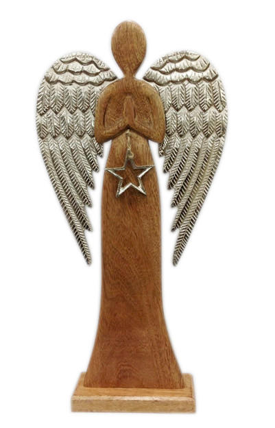 DEKOENGEL  - Silberfarben/Braun, LIFESTYLE, Holz/Metall (12/27/5cm) - X-Mas