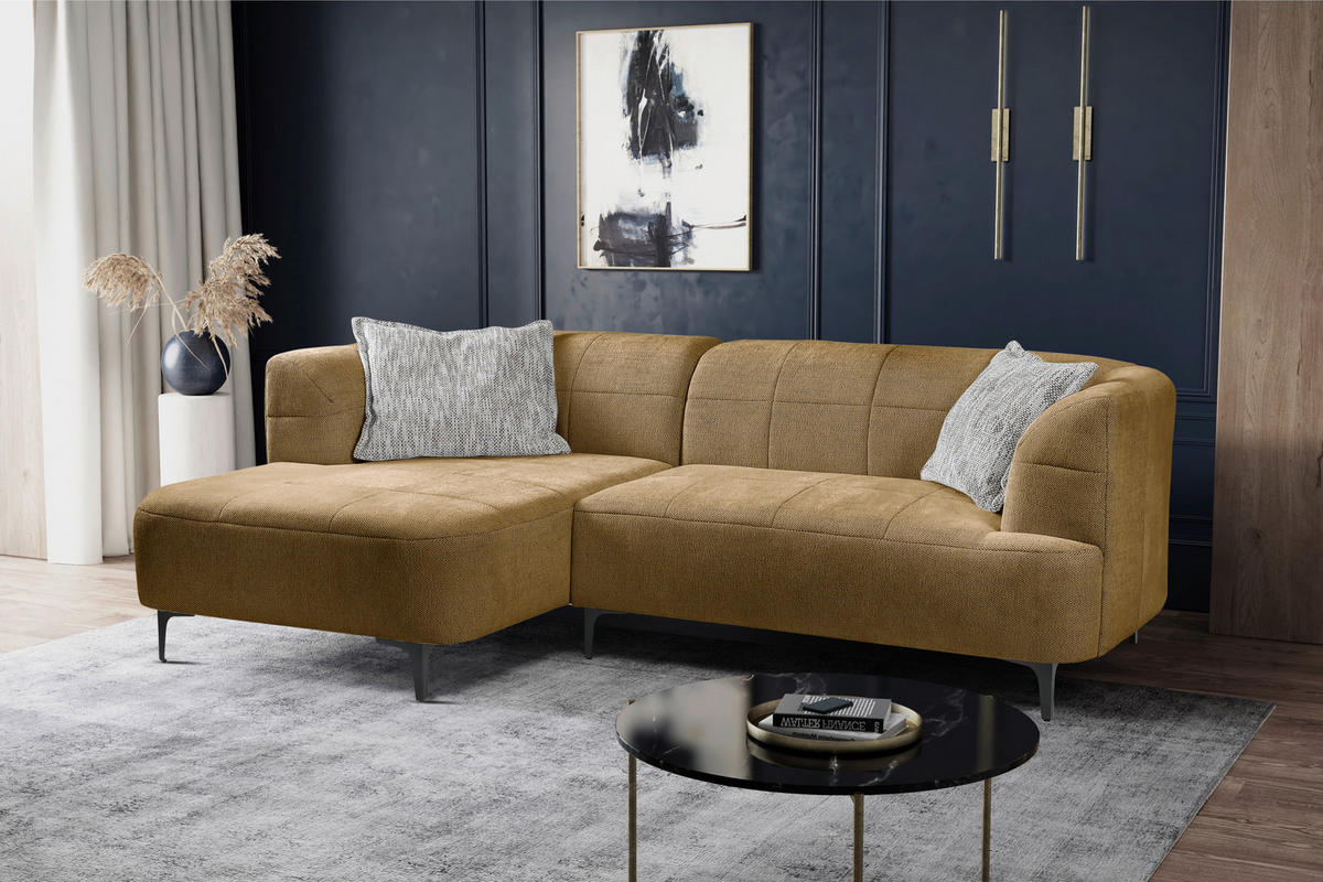 ECKSOFA in Struktur Goldfarben  - Goldfarben/Schwarz, Design, Textil/Metall (158/247cm) - MID.YOU