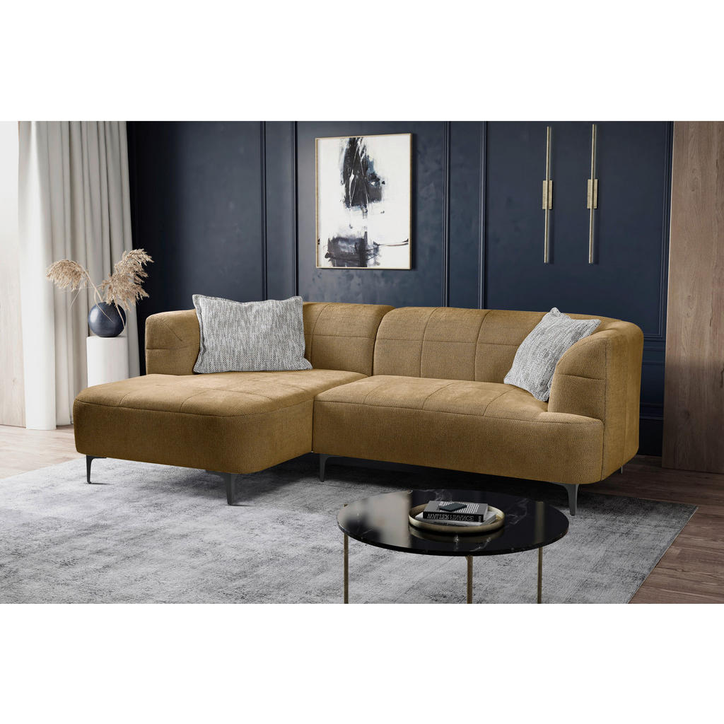 Thumbnail - Mid.you Ecksofa, Gold, Textil, 3-Sitzer, Füllung: Polyurethan (Pur), Ottomane links, L-Form, 247x158 cm, Made in EU, Woh...