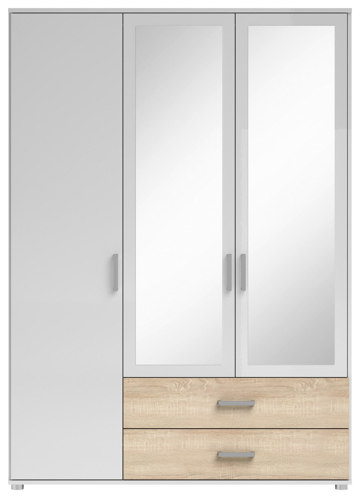 KLEIDERSCHRANK 125/190/51 cm 3-türig Weiß, Sonoma Eiche  - Silberfarben/Weiß, Basics, Glas/Holzwerkstoff (125/190/51cm) - Carryhome