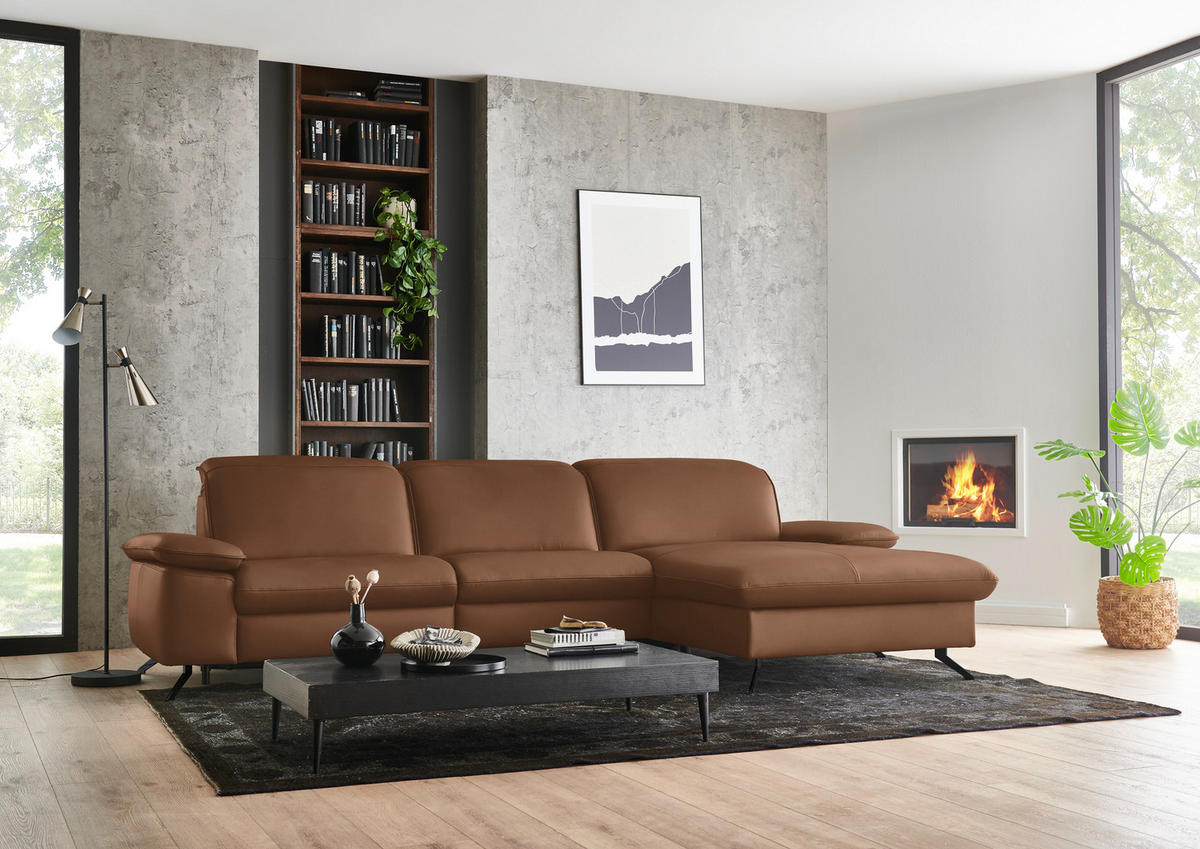 ECKSOFA  Echtleder Beigebraun  - Beigebraun/Schwarz, Design, Leder/Metall (307/169cm) - Beldomo Premium