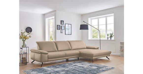 ECKSOFA in Echtleder Hellbraun  - Hellbraun/Schwarz, Design, Leder/Metall (328/193cm) - Dieter Knoll