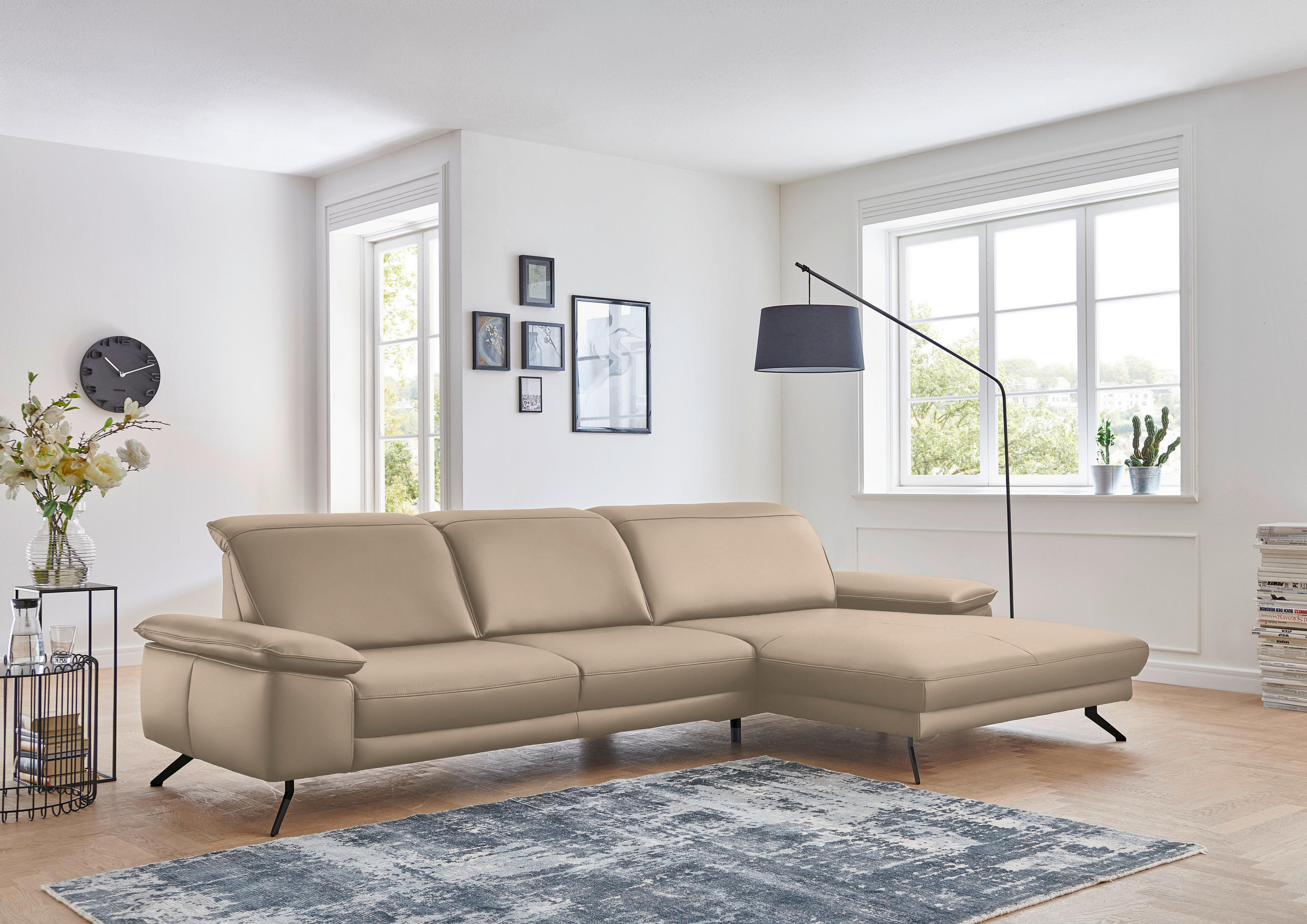 ECKSOFA in Echtleder Hellbraun  - Hellbraun/Schwarz, Design, Leder/Metall (328/193cm) - Dieter Knoll