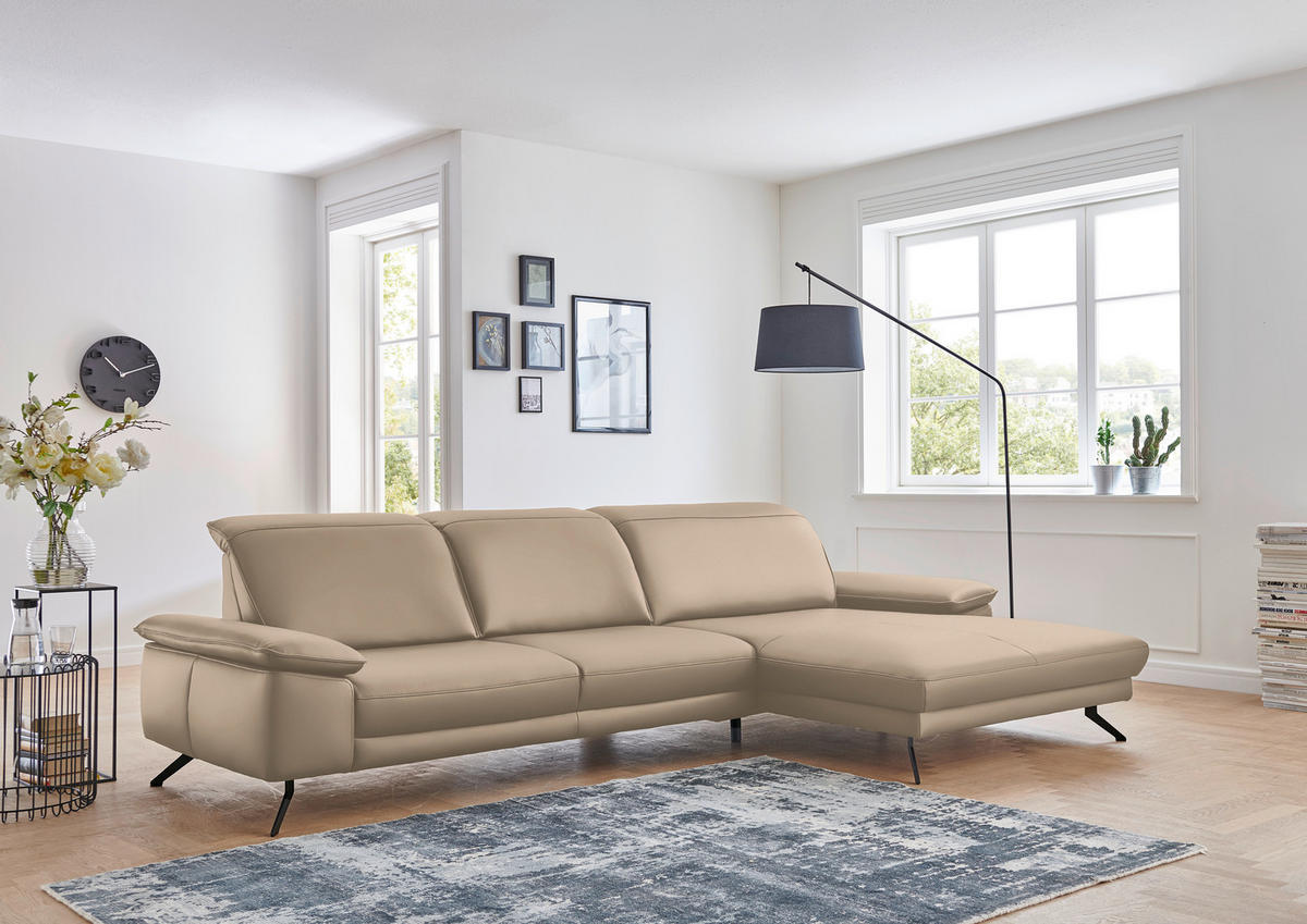 ECKSOFA in Echtleder Hellbraun  - Hellbraun/Schwarz, Design, Leder/Metall (328/193cm) - Dieter Knoll