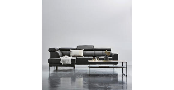 ECKSOFA in Echtleder Schwarz  - Chromfarben/Schwarz, Design, Leder/Metall (213/262cm) - Hom`in