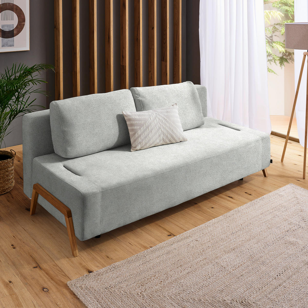 SCHLAFSOFA in Holz, Textil Hellgrau  - Hellgrau/Naturfarben, Design, Holz/Textil (211/88/102cm) - Niels Andersson