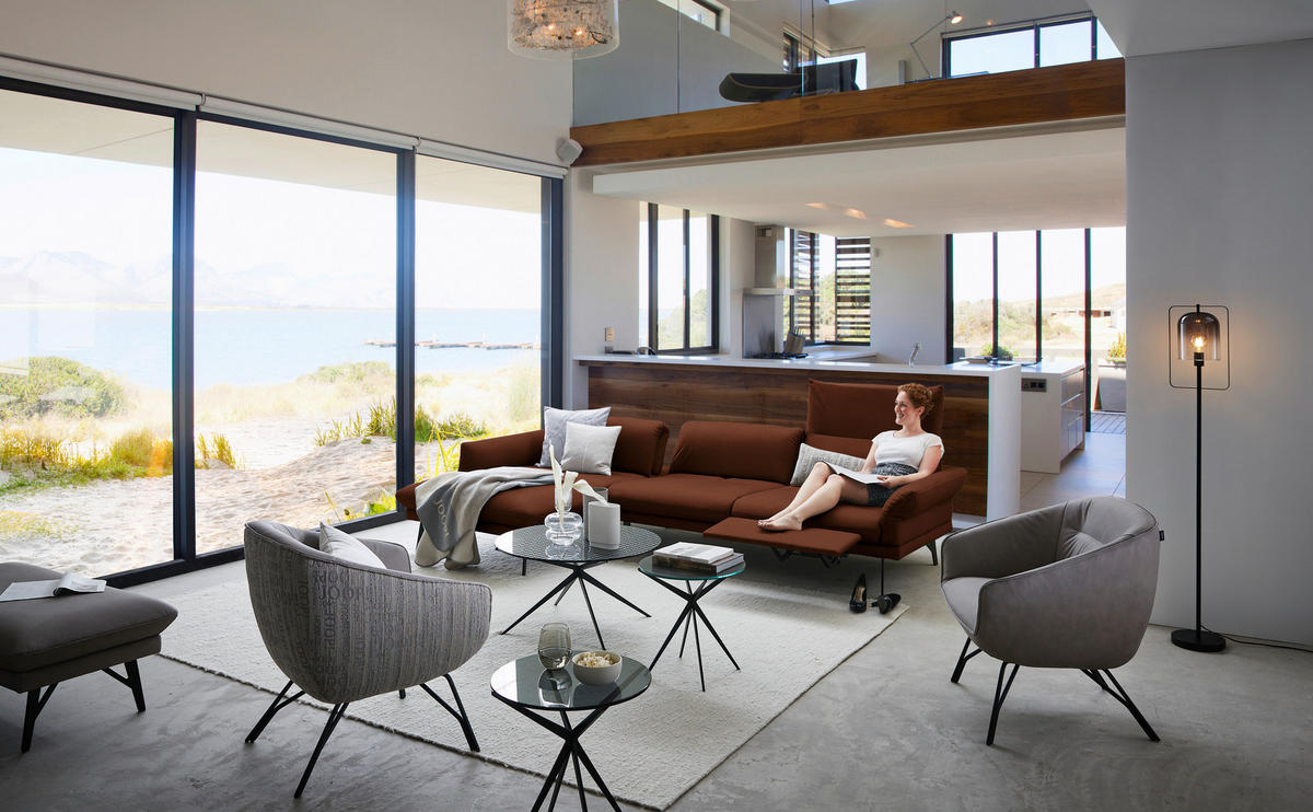 COCKTAILSESSEL - Hellbraun/Anthrazit, Design, Leder/Textil (76/80/73cm) - Joop!