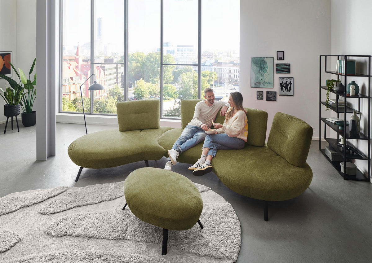 BIGSOFA Flachgewebe Olivgrün  - Schwarz/Olivgrün, Design, Textil/Metall (456/93/138cm) - Moderano