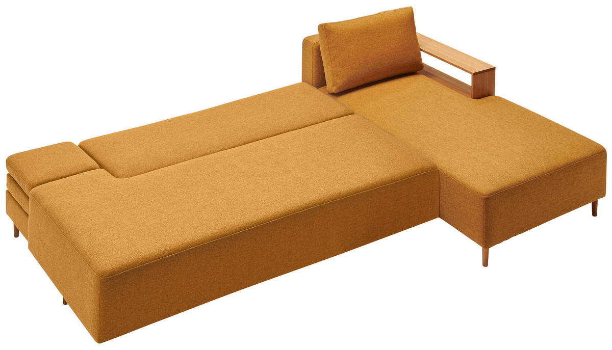 ECKSOFA in Flachgewebe Gelb  - Eichefarben/Gelb, Design, Holz/Textil (307/190cm) - Joka