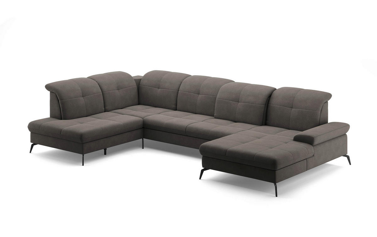WOHNLANDSCHAFT in Flachgewebe Graphitfarben  - Schwarz/Graphitfarben, Konventionell, Textil/Metall (231/357/185cm) - Sit & More