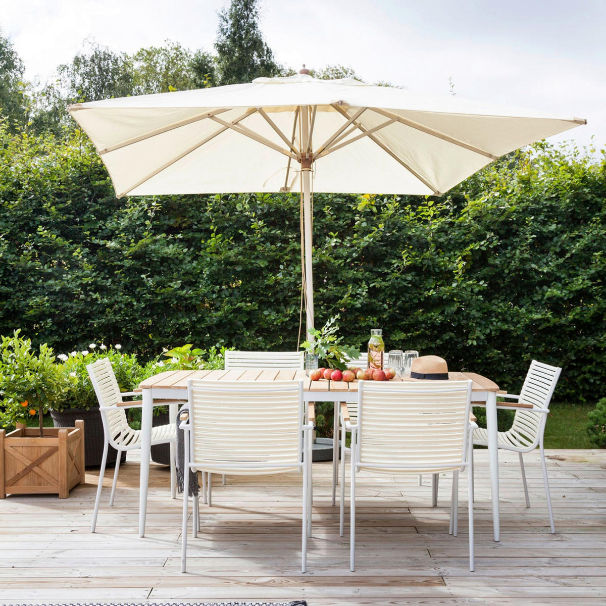 GARTENSTUHL Kunststoff Weiß  - Weiß/Teakfarben, Natur, Holz/Kunststoff (60/84/56cm) - Gardenson