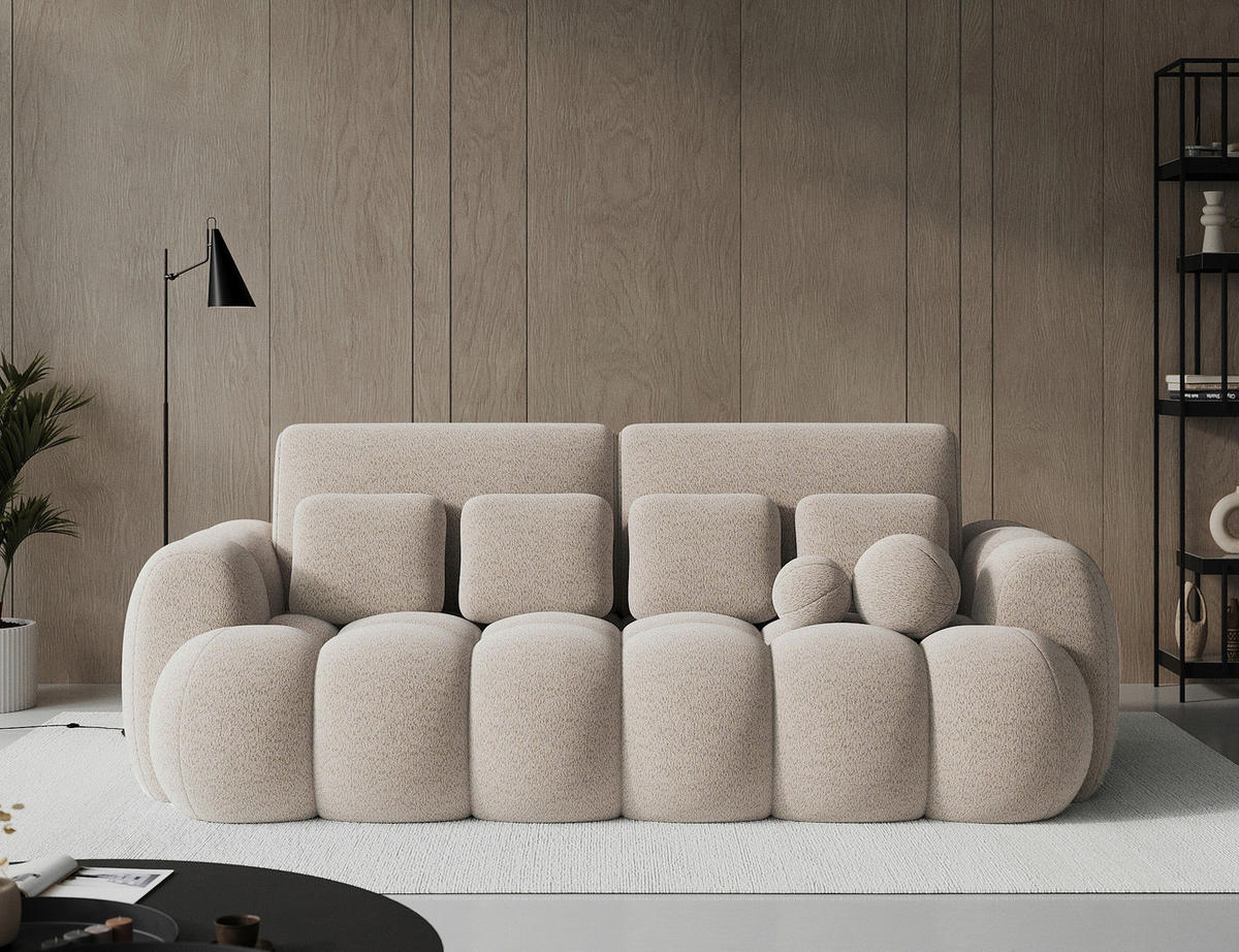 SCHLAFSOFA Bouclé Beige  - Beige/Schwarz, Design, Kunststoff/Textil (256/105/119cm) - MID.YOU