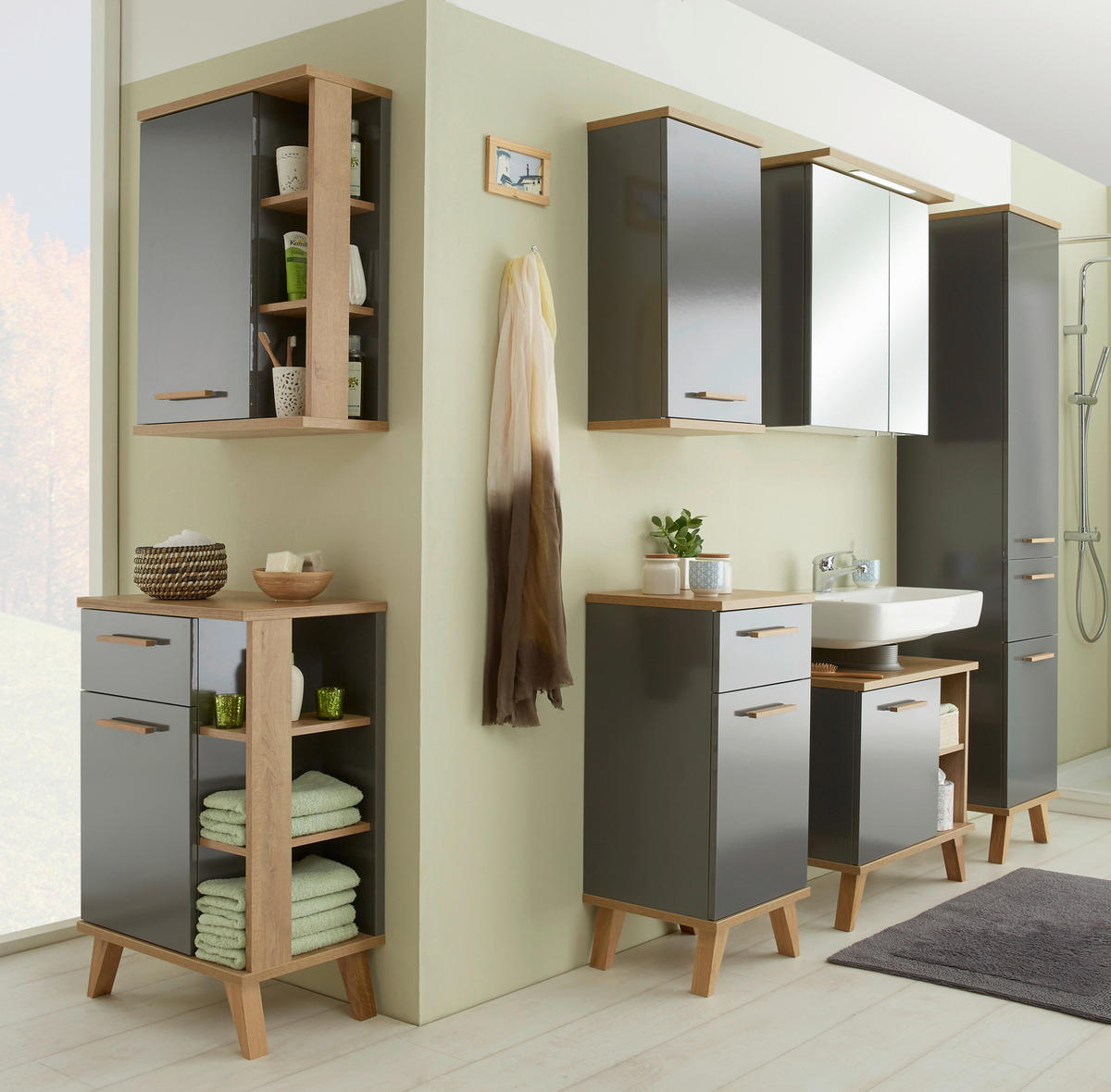 HÄNGESCHRANK 50,5/74,5/20,5 cm  - Eichefarben/Grau, KONVENTIONELL, Glas/Holzwerkstoff (50,5/74,5/20,5cm) - Xora