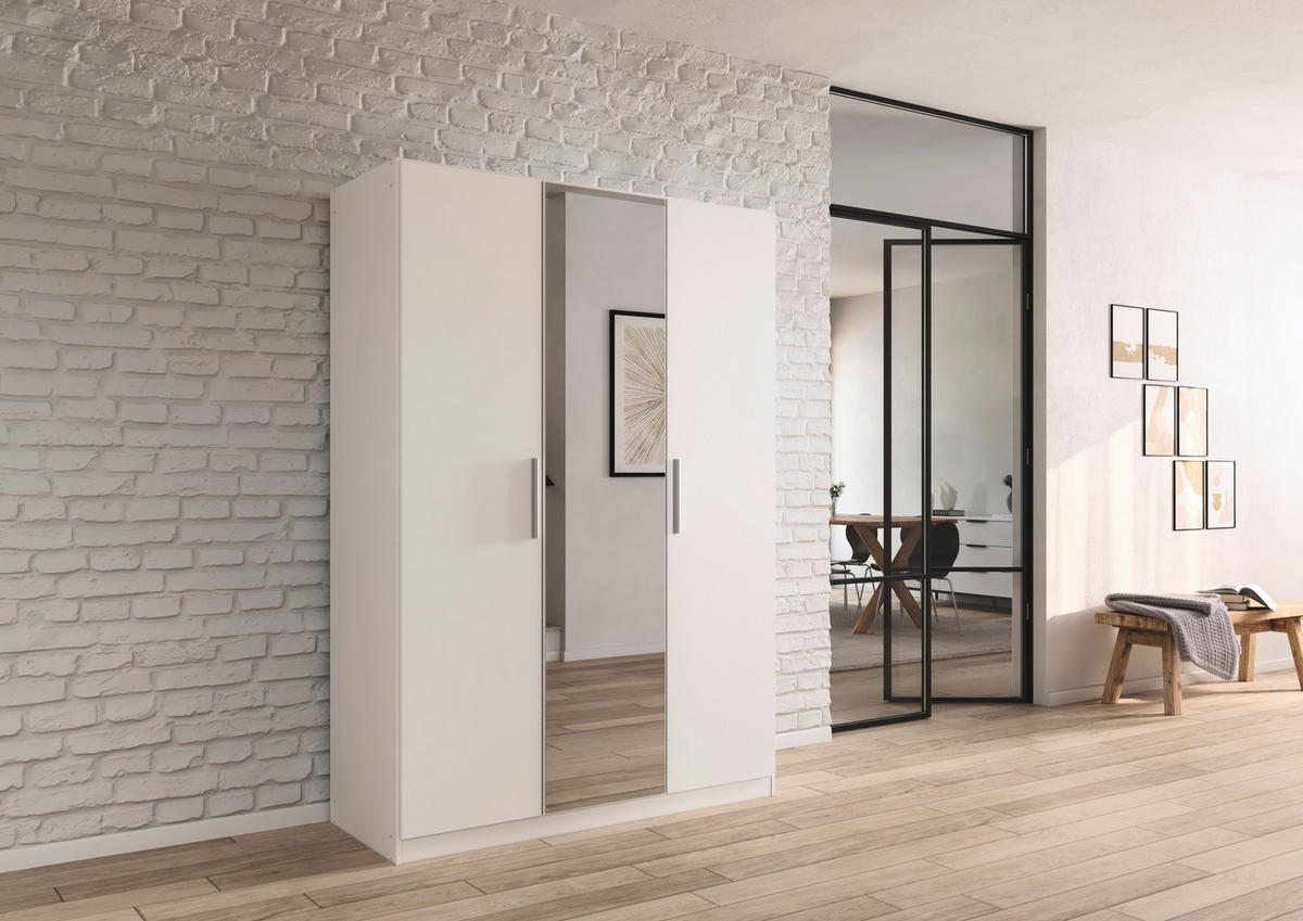 DREHTÜRENSCHRANK 135/197/54 cm,  in Weiß, 3-türig  - Alufarben/Weiß, KONVENTIONELL, Glas/Holzwerkstoff (135/197/54cm) - home24