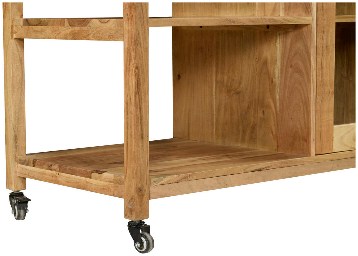 SERVIERWAGEN Akazie vollmassiv Akaziefarben  - Schwarz/Akaziefarben, Natur, Glas/Holz (100/90/48cm) - Livetastic
