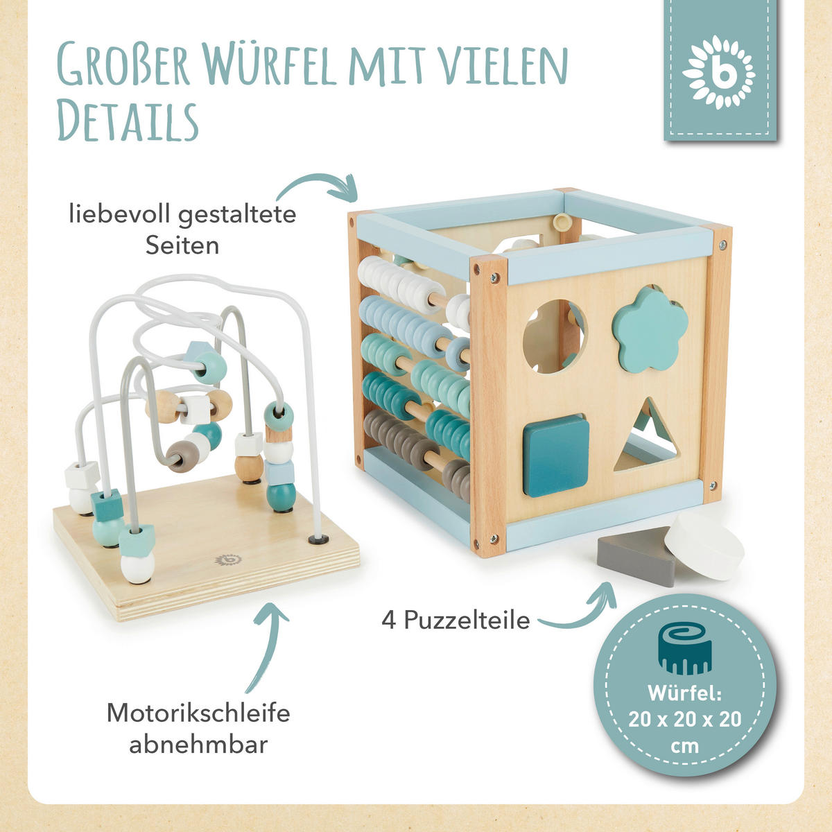 MOTORIKWÜFEL SKANDI  - Naturfarben/Weiß, KONVENTIONELL, Holz/Metall (20/20/20cm)