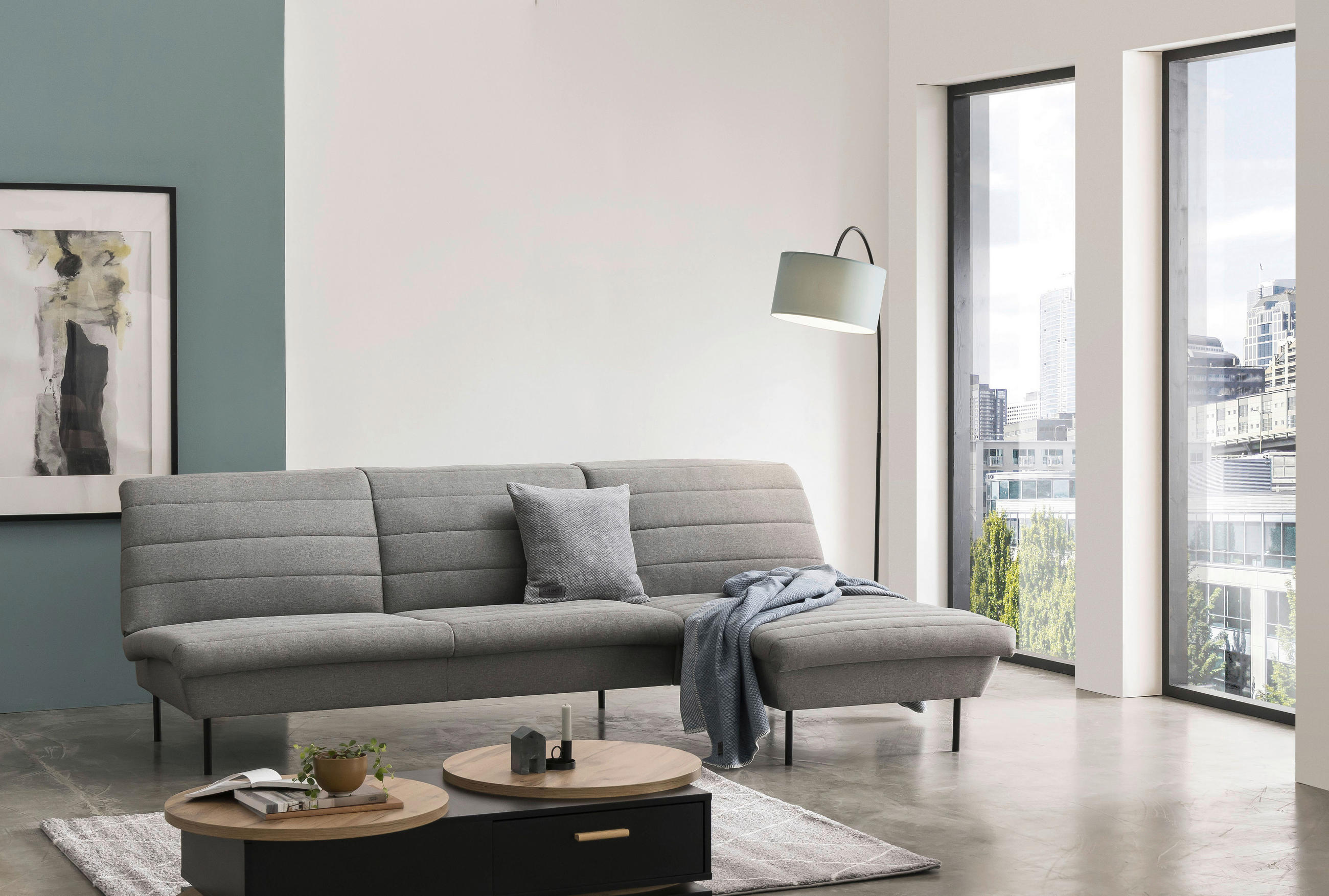 ECKSOFA Graubraun Webstoff  - Graubraun/Schwarz, Design, Textil/Metall (274/168cm) - LOOKS by W.Joop