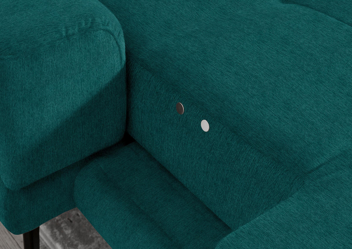 ECKSOFA in Flachgewebe Petrol  - Petrol/Schwarz, Design, Textil/Metall (190/309cm) - Beldomo Style