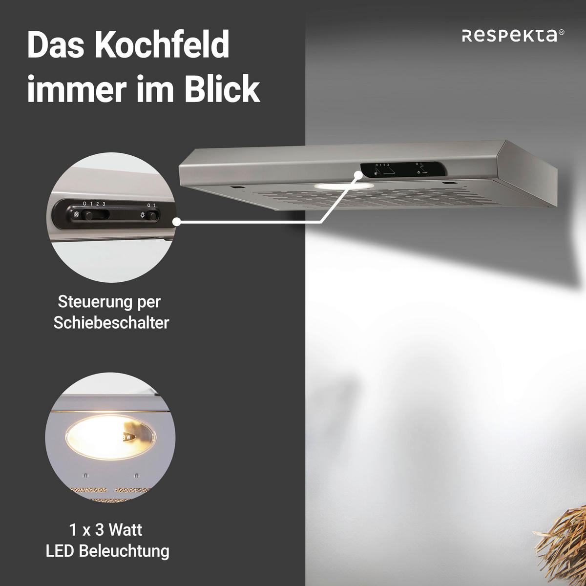 FLÄKTKÅPA DH640IXL  - stålfärgad, Trend, metall (60/7,6/47cm) - Respekta