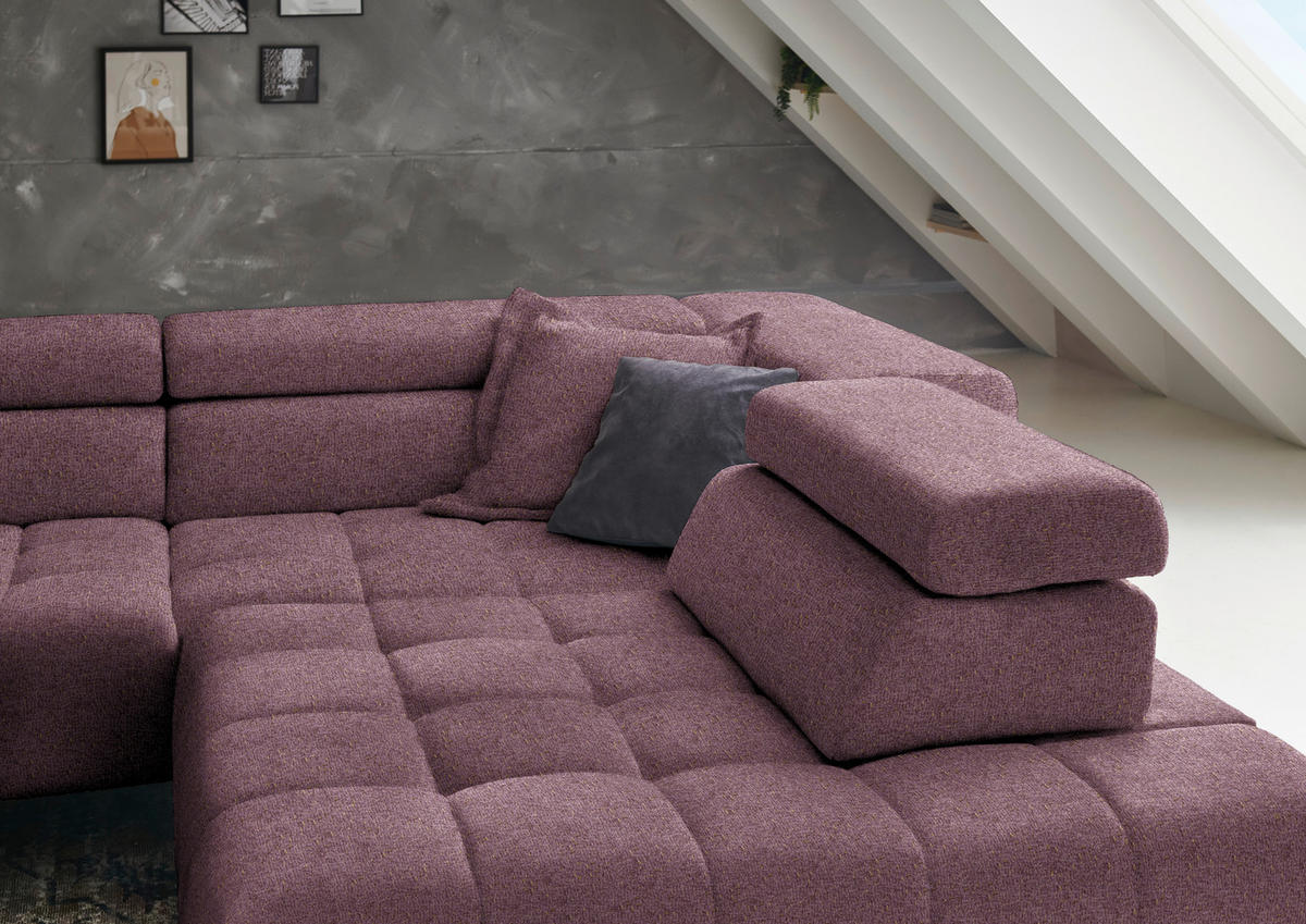 ECKSOFA in Chenille Beere  - Beere/Schwarz, Design, Textil/Metall (323/222cm) - Beldomo Style