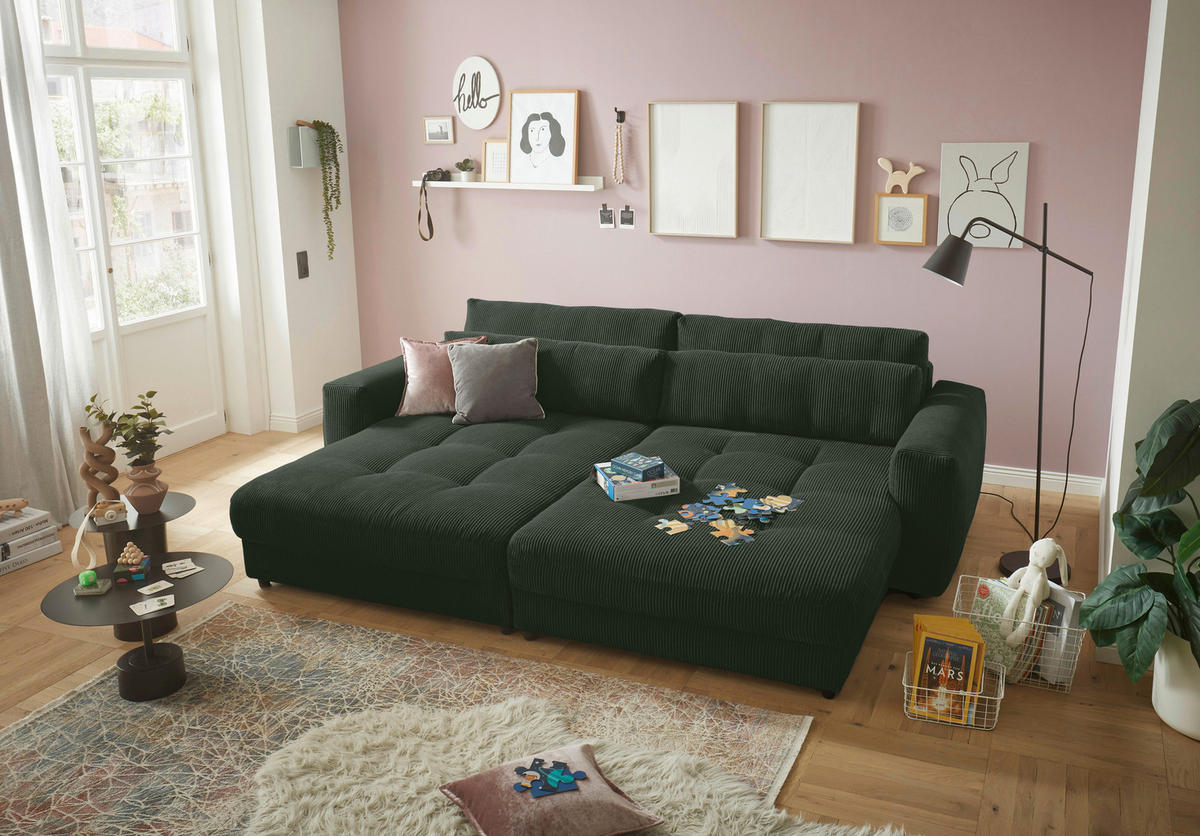 NAGY KANAPÉ textil, faalapú anyag sötétzöld  - fekete/sötétzöld, Konventionell, műanyag/faalapú anyag (292/90/194cm) - MID.YOU