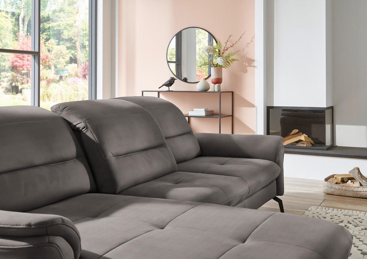 ECKSOFA in Flachgewebe Hellgrau  - Hellgrau/Schwarz, Konventionell, Textil/Metall (181/260cm) - Beldomo Speed